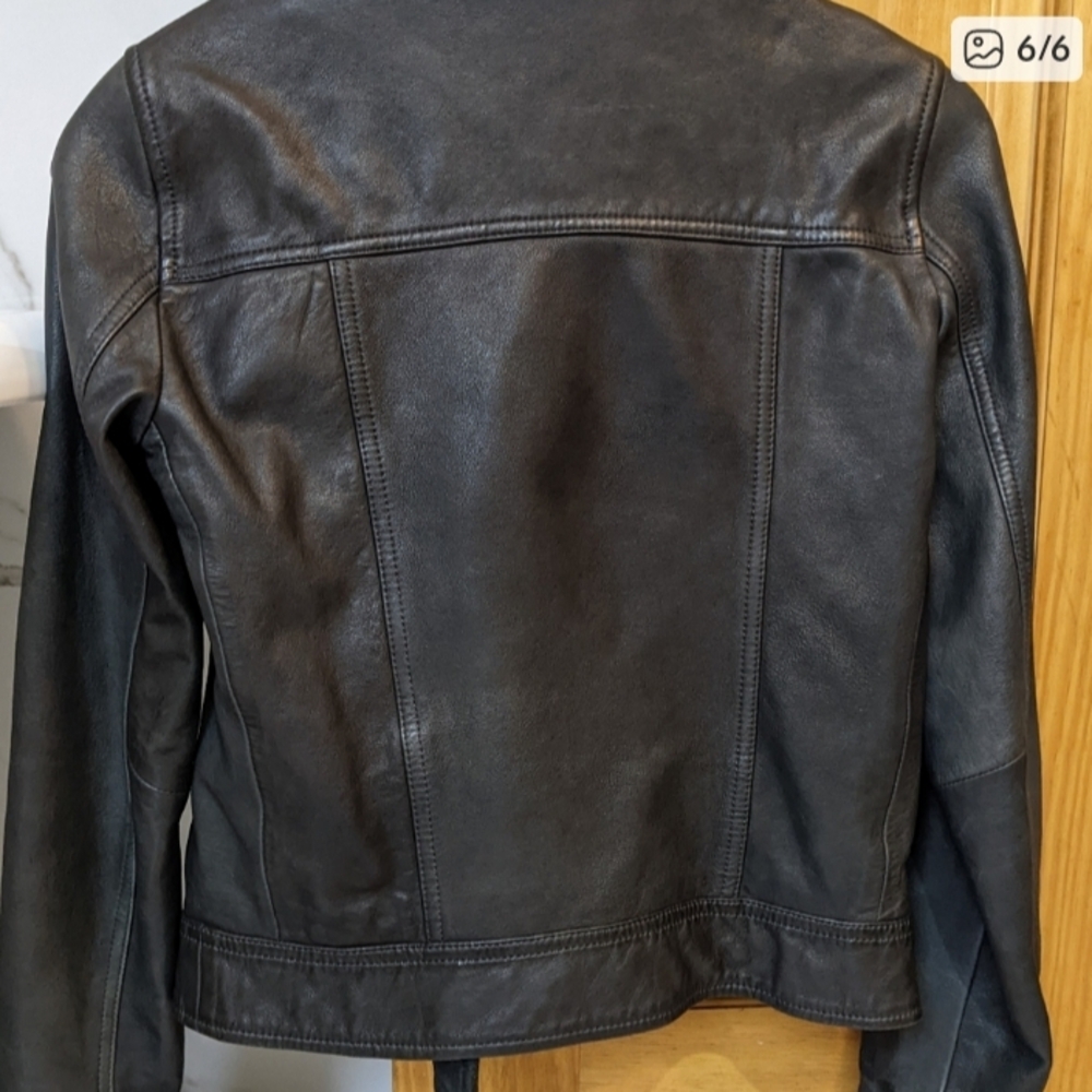Women's Black Leather Jacket - Picture 3 of 5